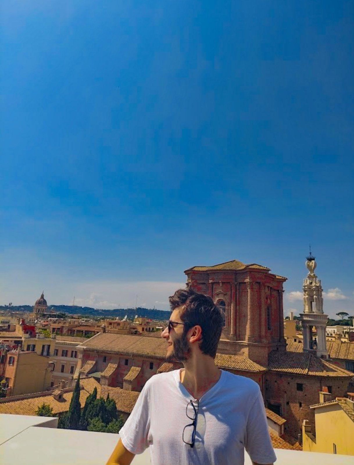 beautiful man, La Rinascente Mall, Rome, rooftop, town view