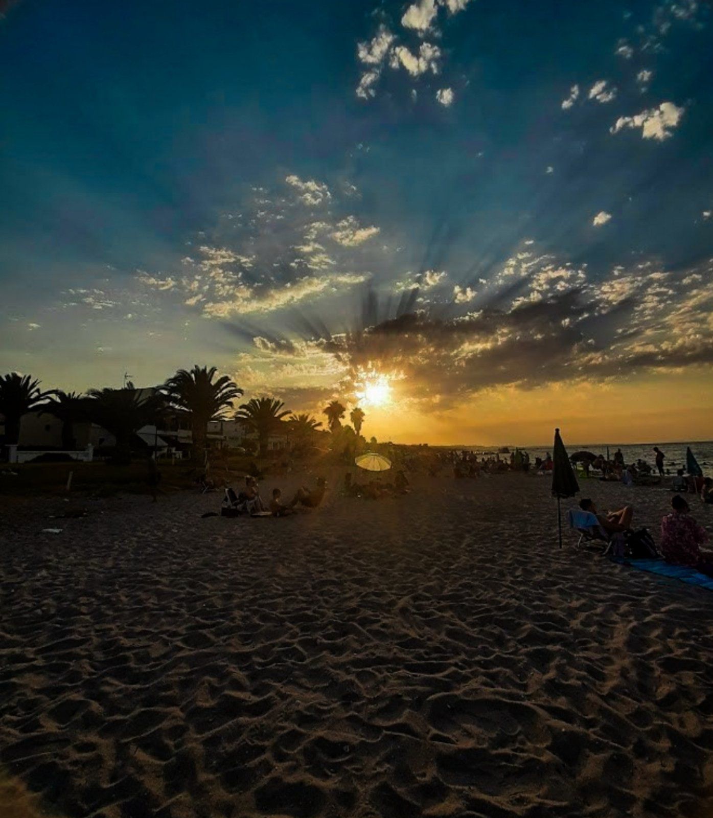 beach with sand, sunset