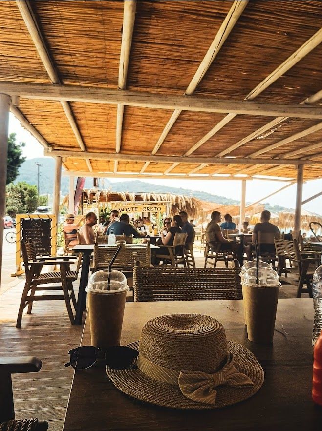 cafe, iced chocolate, hat, summer
